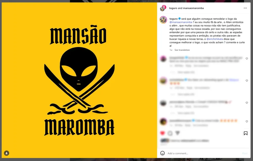 o rebranding de Toguro captura de tela da publicação do influenciador toguro